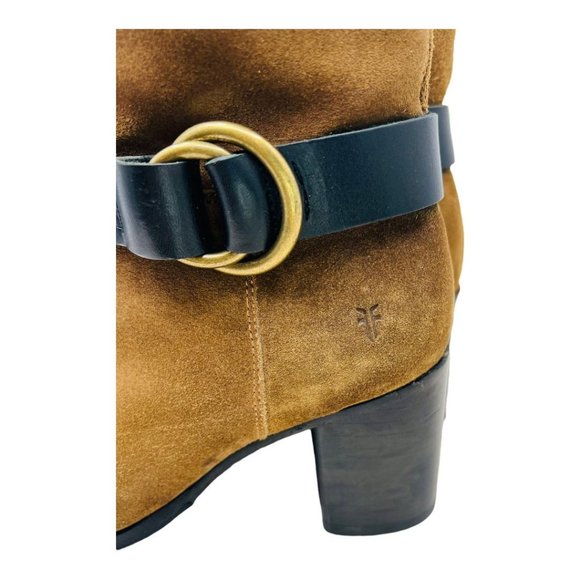 Frye Addie Harness Mid Chestnut Italian Leather Womens Boots Brass Hardware 7B - Picture 5 of 12